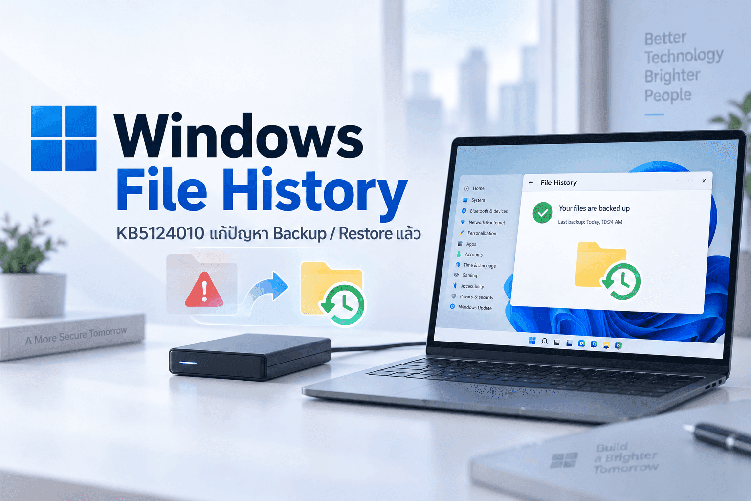 Microsoft ยืนยัน Windows Update เดือนกันยายน 2026 ทำ File History สำรองข้อมูลไม่ได้ในบางเครื่อง