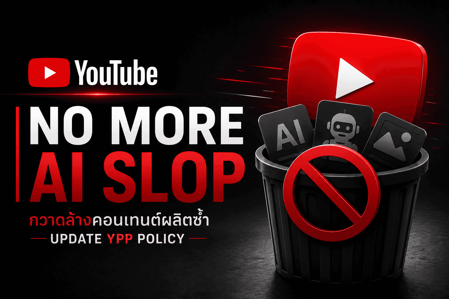 YouTube เอาจริง! ปรับนโยบายกวาดล้าง "AI Slop" และคอนเทนต์ผลิตซ้ำ